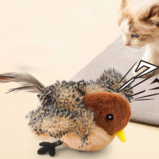 Remote Control Simulated Chirping Bird Toy Plush Interactive Bird Cat Feather Toy Melodys Chaser