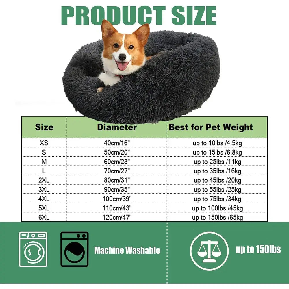 Washable Round Donut Cuddler Dog Bed with Anti-Slip Bottom, Gradient Beige, 43 Inch