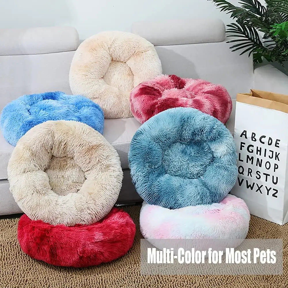 Washable Round Donut Cuddler Dog Bed with Anti-Slip Bottom, Gradient Beige, 43 Inch