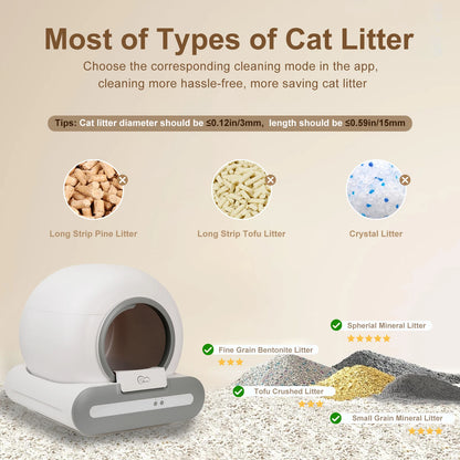 DOEL 65L Self-Cleaning Cat Litter Box App Control, ONLY Supports 2.4G WiFi w/Litter Mat&Trash Bags, Fit for Tofu & Mixed Litter