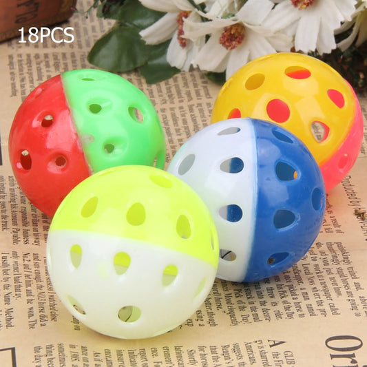 18Pcs Cat Toy Balls with Bell Cat Jingle Balls Toys Plastic Kitten Rattle Toy Kitten Chase