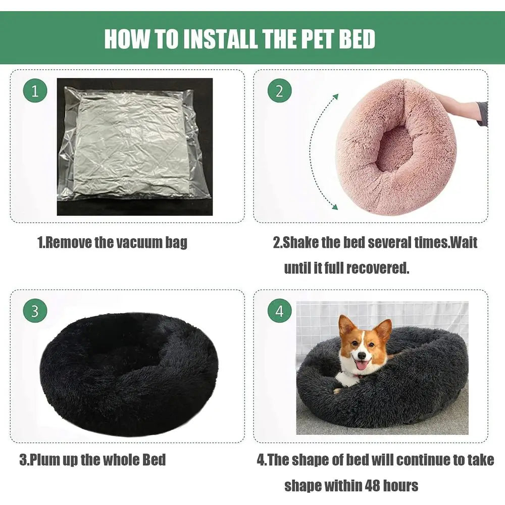 Washable Round Donut Cuddler Dog Bed with Anti-Slip Bottom, Gradient Beige, 43 Inch