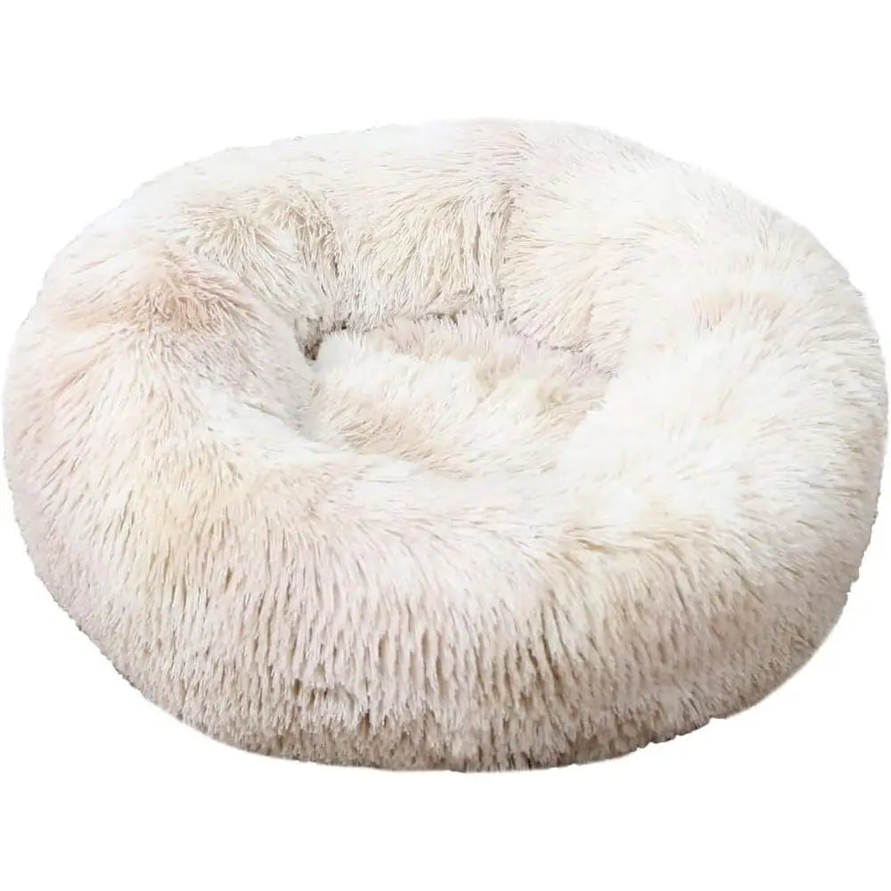 Washable Round Donut Cuddler Dog Bed with Anti-Slip Bottom, Gradient Beige, 43 Inch