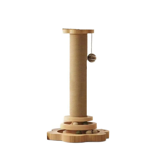 Cat Scratching Post with Toys Solid Wood Waterproof Base Tall Cat Scratcher Tree Tower with Cat Toy and Interactive Ball