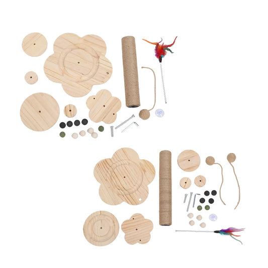 Cat Scratching Post with Toys Solid Wood Waterproof Base Tall Cat Scratcher Tree Tower with Cat Toy and Interactive Ball