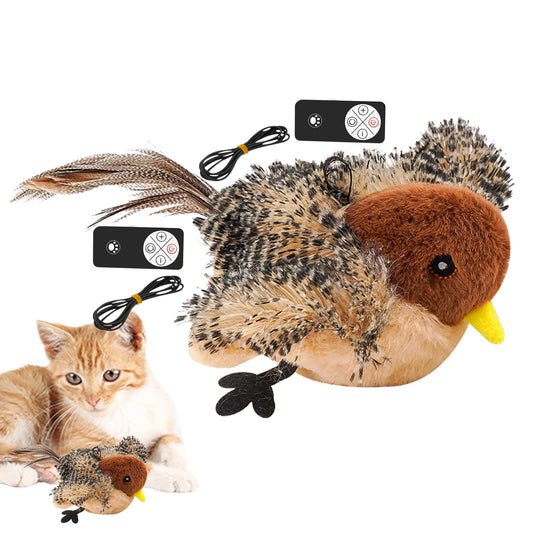 Remote Control Simulated Chirping Bird Toy Plush Interactive Bird Cat Feather Toy Melodys Chaser