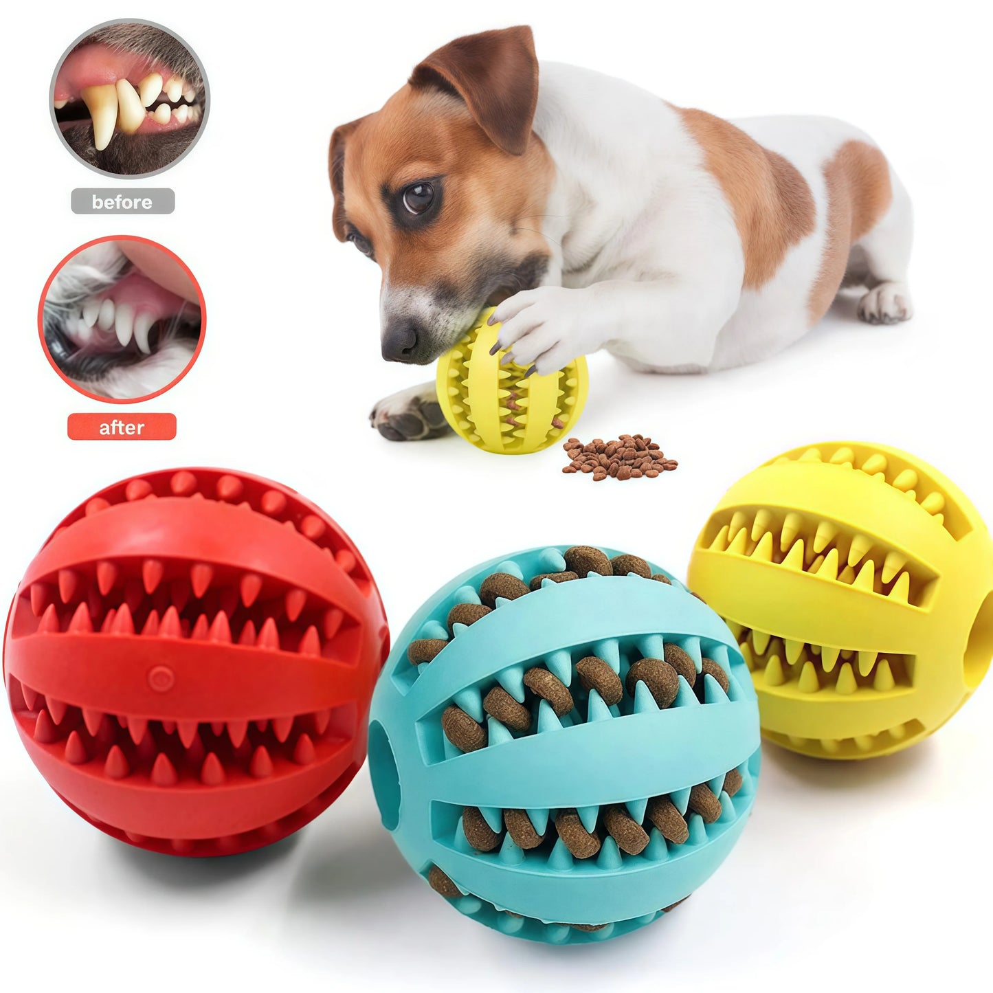 Dog Toy Ball Interactive Rubber Balls Tooth Cleaning Cats Pets Food Treat Feeder Silicone Balls Toy