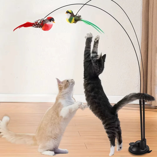 Interactive Cat Wand - Non-slip suction cup base and double-locking grip design, no batteries required, suitable for indoor