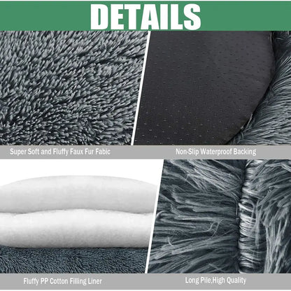 Washable Round Donut Cuddler Dog Bed with Anti-Slip Bottom, Gradient Beige, 43 Inch