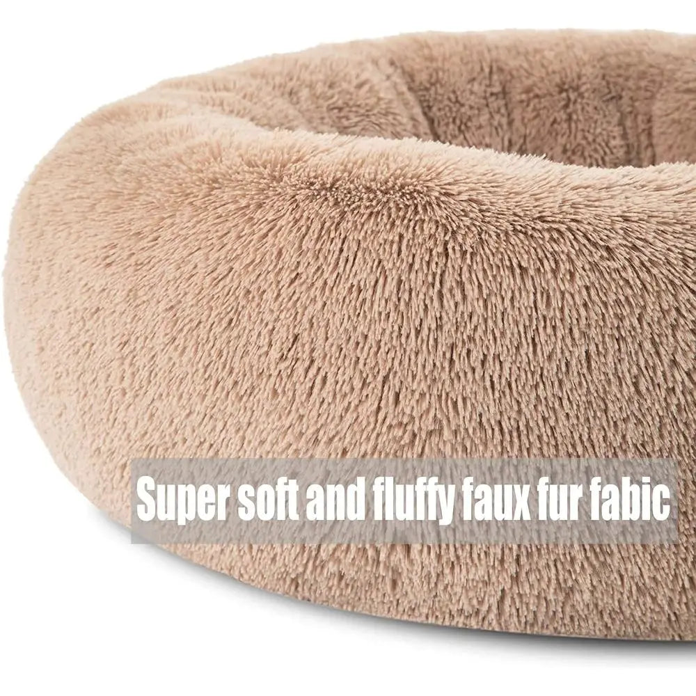 Washable Round Donut Cuddler Dog Bed with Anti-Slip Bottom, Gradient Beige, 43 Inch