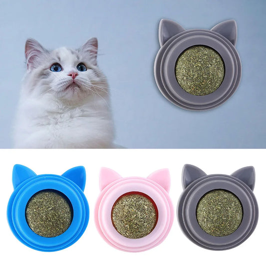 Rotatable Cat Cleaning Toy Self-Adhesive Catnip Energy Ball with Transparent Cover
