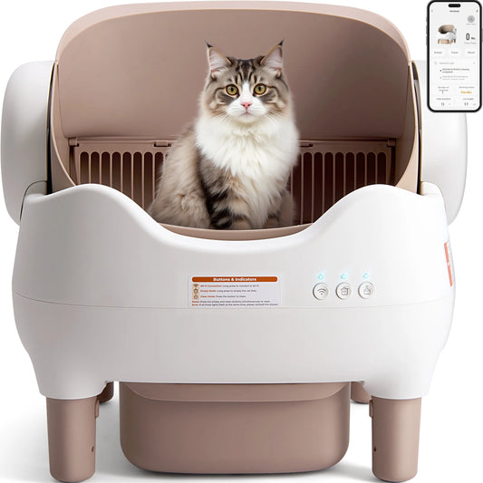 Self Cleaning Litter Box, Automatic with APP Control, Odor-Free  Large Waste Bin, Open-Top for Multi Cats